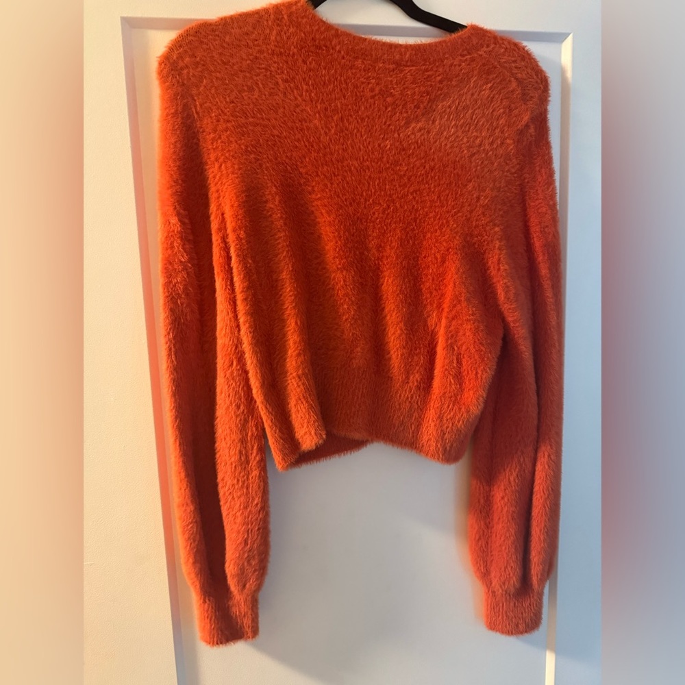 ARITZIA SUNDAY BEST Kitten Crewneck Cropped Fuzzy Sweater Orange - Picture 4 of 4